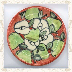 Studio Pottery Plate – Hand-Painted Apple Design